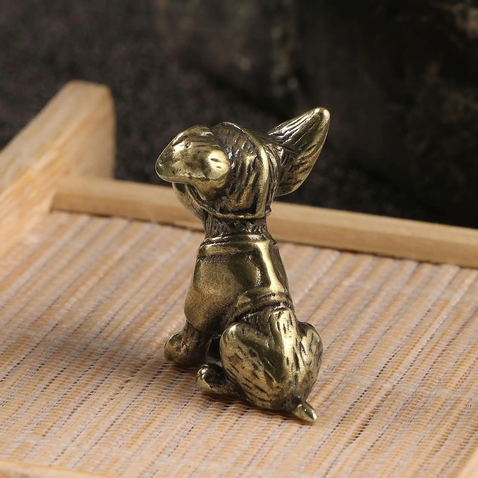 Mini Dog Figurine Decoration Convenient Home Decor Feng Shui Brass Ornament Sculpture for Bookshelf Table Office Desktop Friends