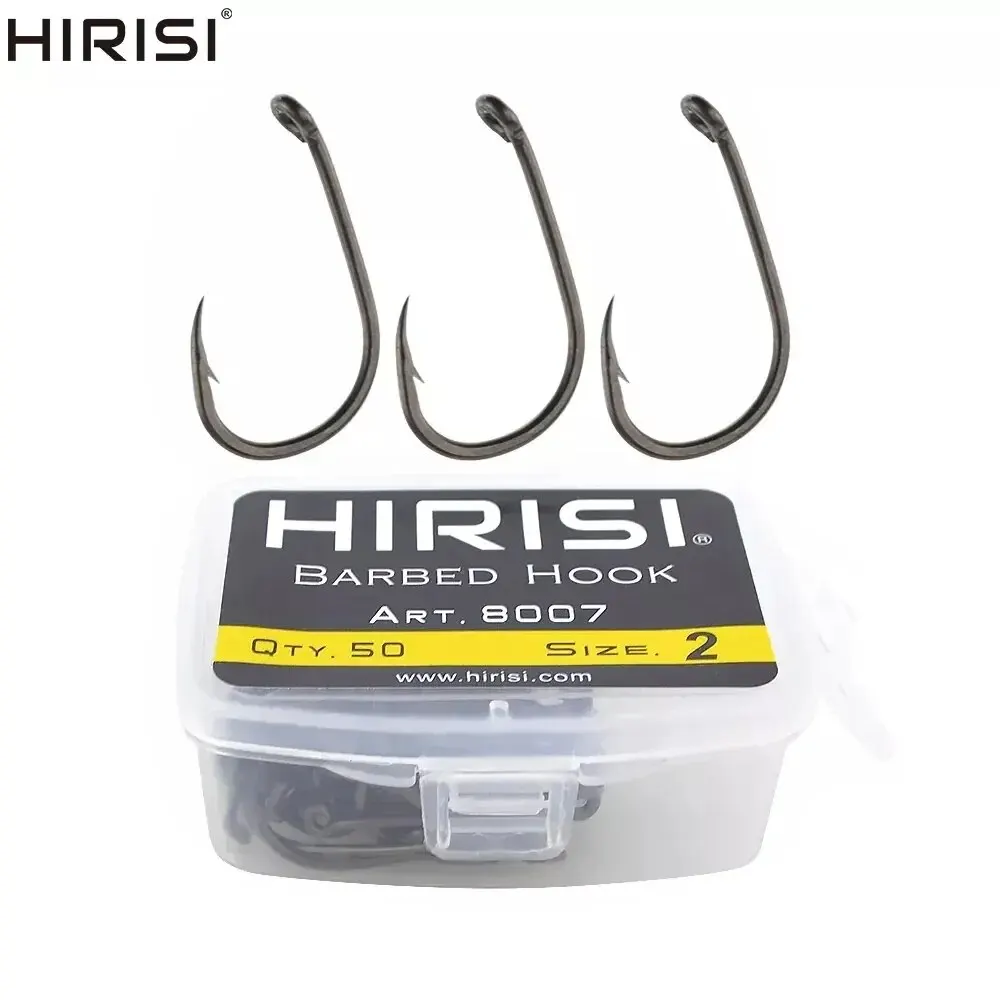 Hirisi 50Pcs Carp Fishing Barbed Hook High Carbon Steel Ring Eye Fishhook 8007 Size 2468