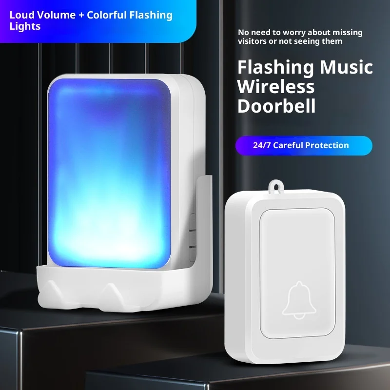 7 Colors Light Flash Music Doorbell Wireless Door bell Suitable For The Deaf/Hard Of Hearing M usic Can Be Changed