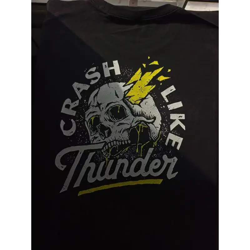 2026 New Crash Like Thunder Skull Lightning Back Print T Shirt Oversized Unisex Streetwear Vintage Hardcore Graphic Tee