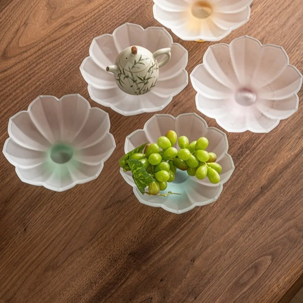 

Multi-Purpose Lotus Shaped Fruit Plate Glass Delicate Tea Point Plate Matte Texture Snacks Place Tray Living Room