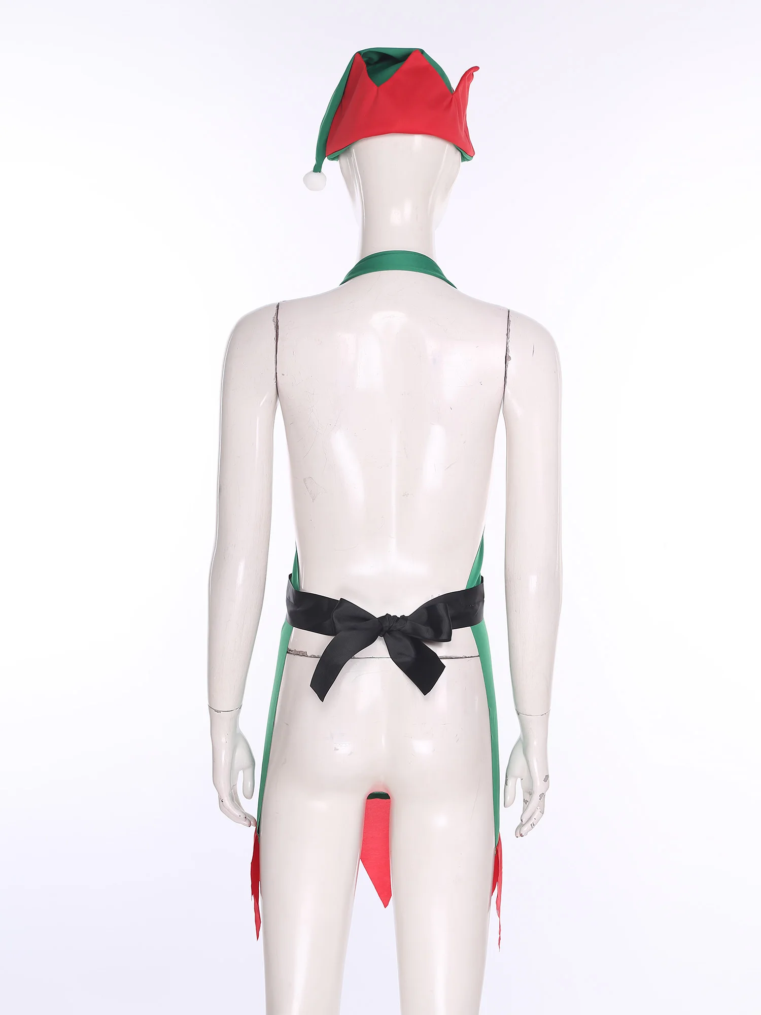 Christmas Elf Apron Red Green Lace-up Kitchen Cooking Baking Painting Aprons with Hat Xmas Party Mrs Santa Claus Cosplay Costume