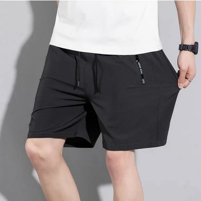 Pantaloncini da uomo ad asciugatura rapida in seta ghiacciata con tasche con cerniera fronte-retro, elastico in vita con coulisse, versatili per lo sport e il tempo libero