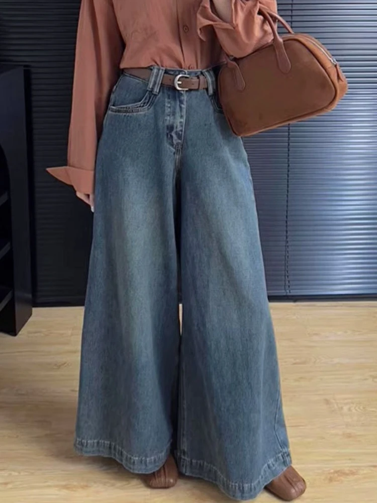 New Summer Jeans for Women High Waisted Jeans Retro Versatile Straight Leg Pear Shaped Loose Flesh Blocking Wide Leg Floor Pants
