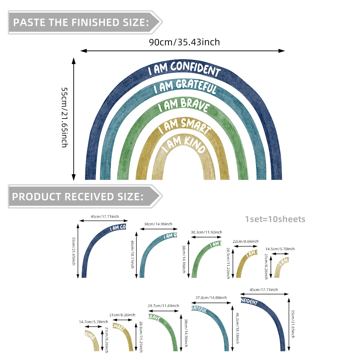 Watercolor Wind Large Rainbow Background Decorative Sticker Does Not Contain Pvc Back Water Spray Hidden Glue Wall Sticker