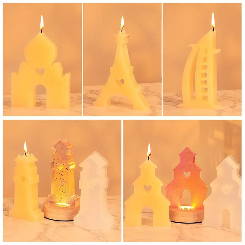 Architectural Series Candle Silicone Mold Creative Sailboat Lighthouse House Gypsum Mold Diy Iron Tower Castle Drip Resin Mold