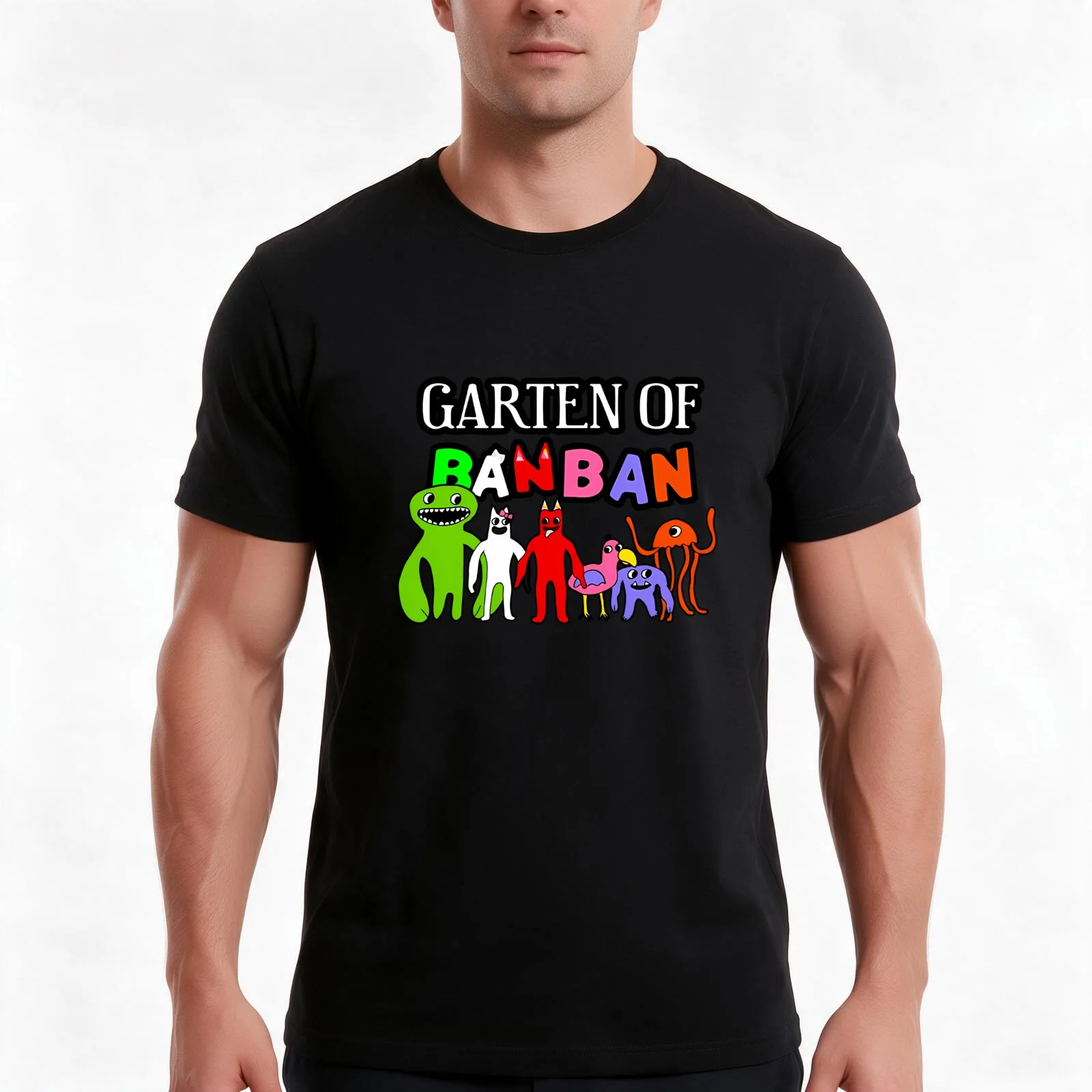 Garten Of Banban Characters T-Shirt, Summer Casual Cotton Tee, Oversized Streetwear Tops, Vintage Graphic Print, 100% Cotton