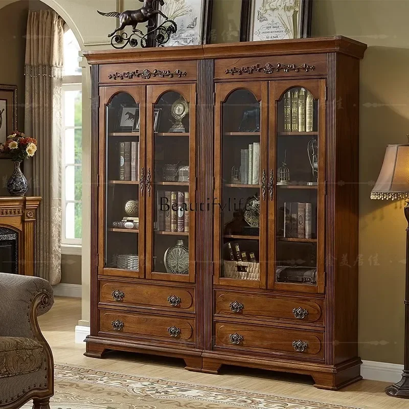 

LJY*solid wood bookcase capacity storage display cabinet floor to wall
