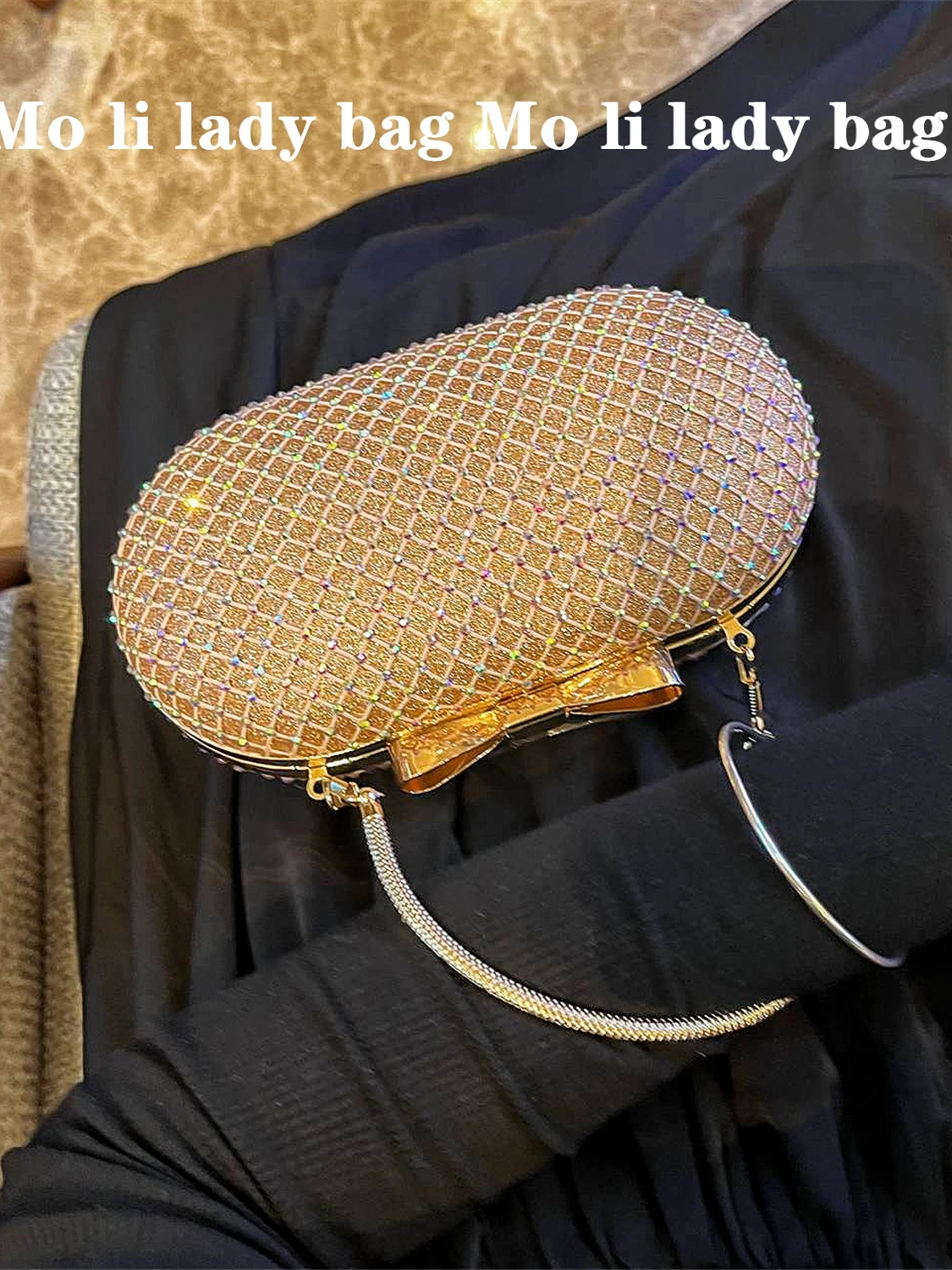 

Shiny Metal Knot Diamond Embedded Evening Bag Clutch Chain Women's Handbag Elegant Dinner Party Clutch Bag