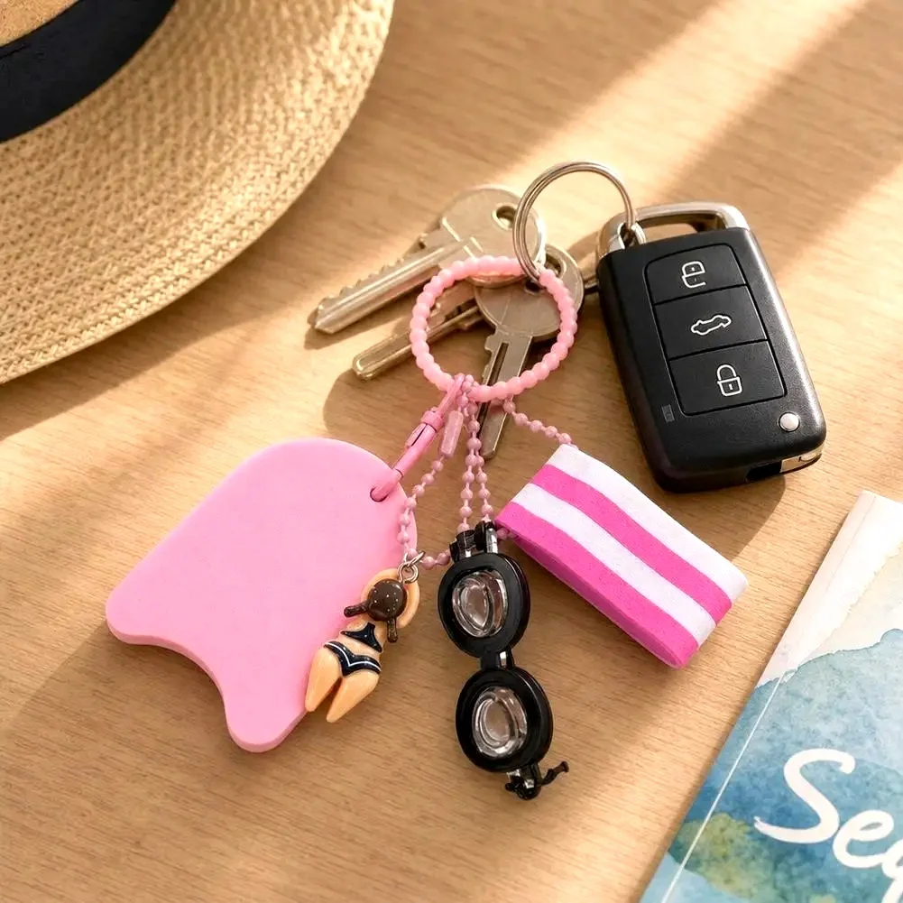 Cute Swim Themed Keychain With Mini Goggles Kickboard Cute Pool Party Keychain Bag Pendant Water Sports Bag Decoration
