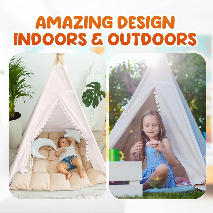 6 قطعة خيمة تيبي للأطفال قابلة للطي وقابلة للغسل للاستخدام الداخلي والخارجي للأولاد والبنات والأطفال الصغار بوهو ملابس نوم لأعياد الميلاد ومستلزمات سبا للحفلات