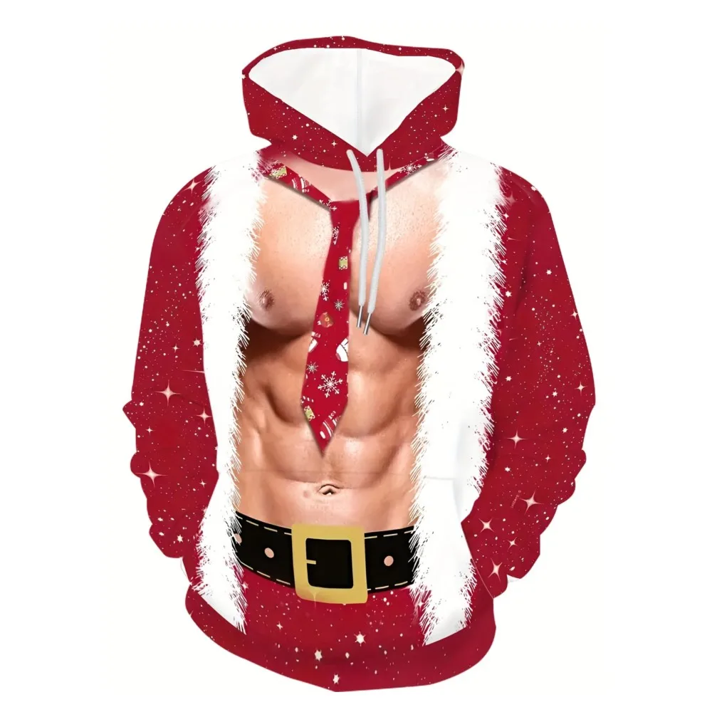 2026 الرجال مقنعين هوديس ثلاثية الأبعاد يطبع عيد الميلاد سانتا كلوز البلوز الرباط كم طويل الشارع الشهير عيد الميلاد الجدة الملابس #2