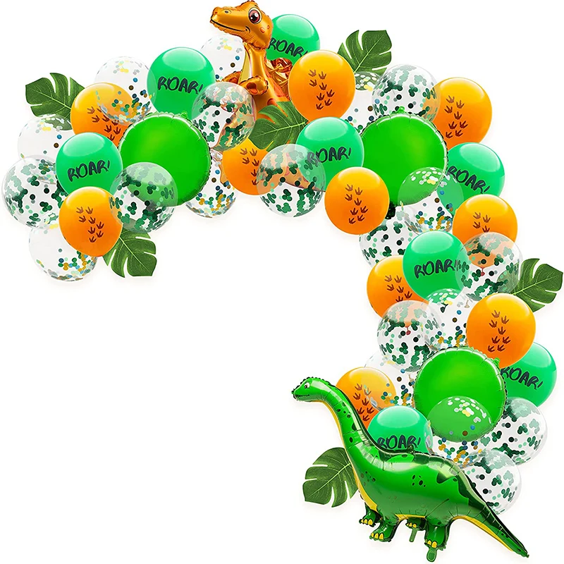 Jungle Safari Theme Party Balloon Supplies Dinosaur Balloon Confetti Green Orange Balloons Kids Birthday Baby Shower Decorations