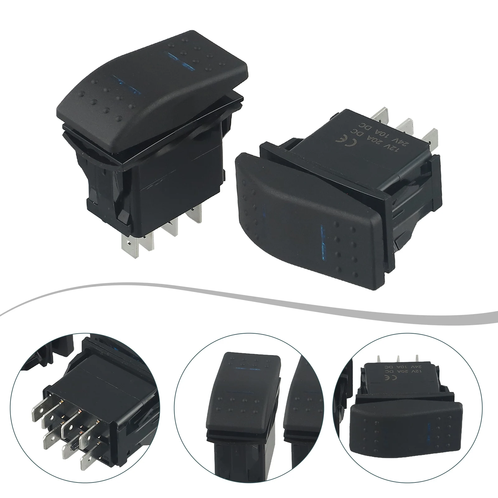 2pcs Momentary Switches ON-OFF-ON 3 Position For DPDT Boat LED Switch 12V 20A ABS Reliable Performance Easy Installation