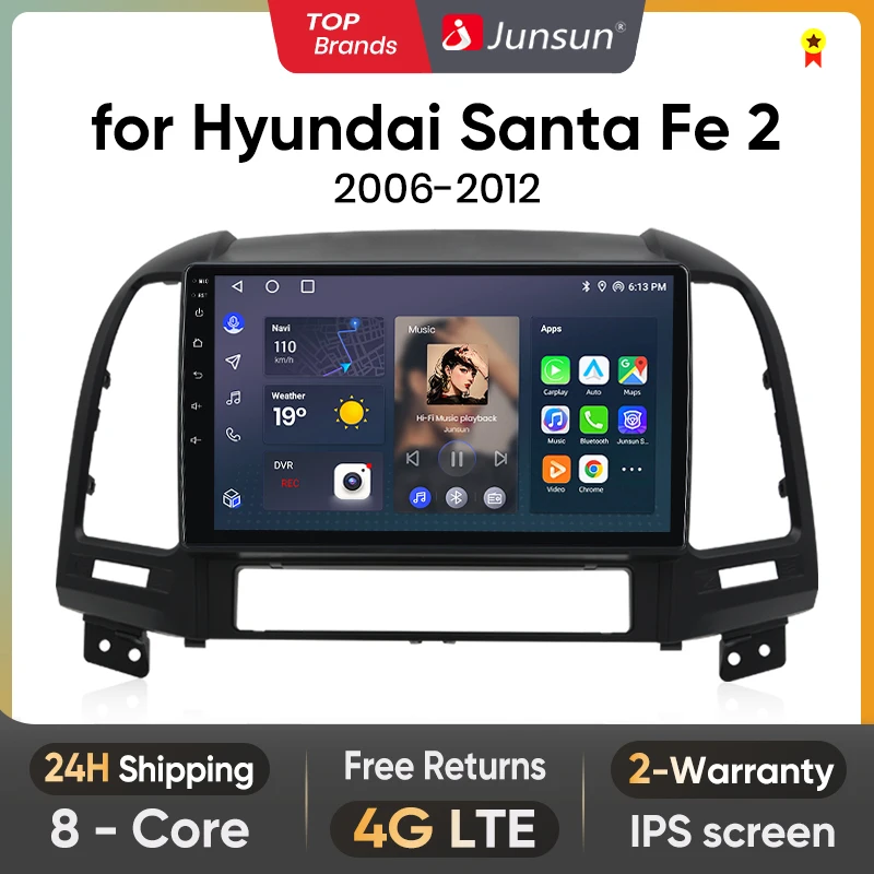 Автомагнитола Junsun V1 для Hyundai Santa Fe 2 2006-2012, 4G, GPS