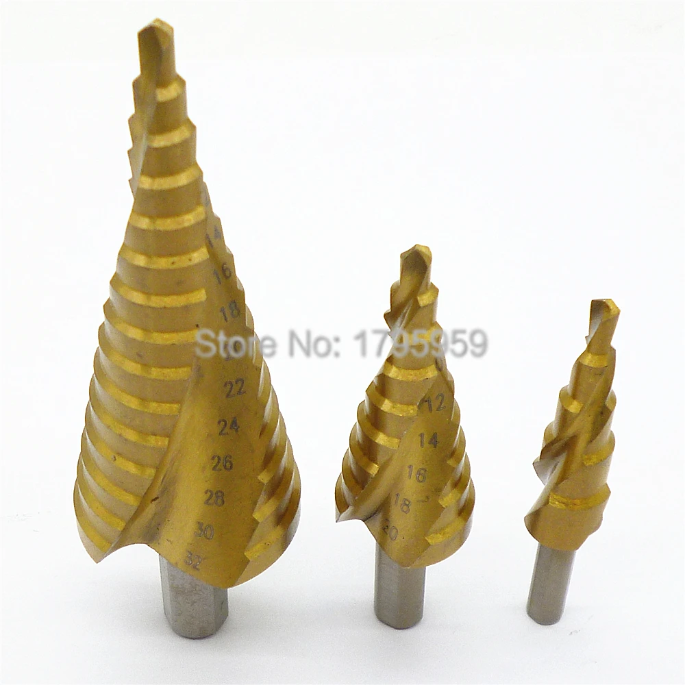 3pc HSS Step Drill Bits Set Triangle Shank Titanium Coated Core Drill Bit Industrial Reamer Hole Cutter 4mm to 12mm/20mm/32mm