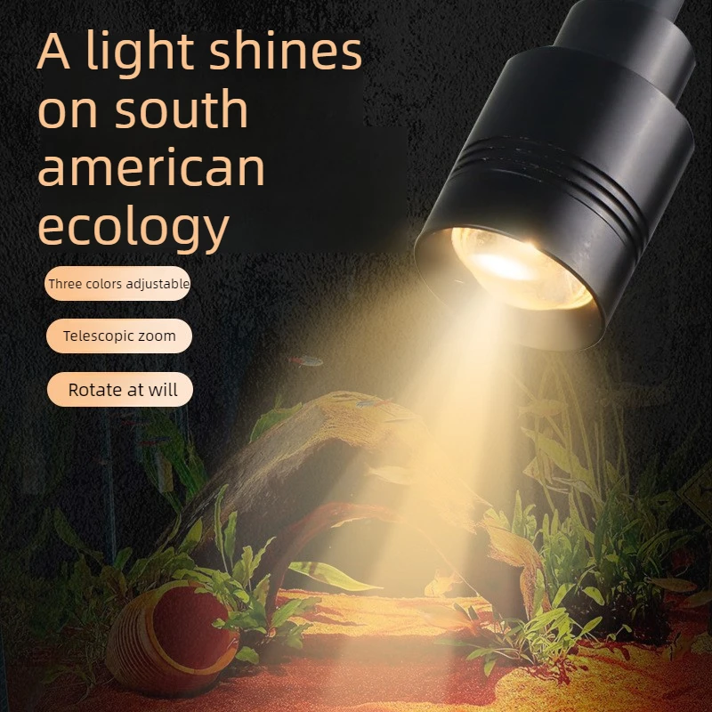 2026 Fish Tank Spotlight, 3-Color Dimmable Focus Zoom LED Light, South American Style for Small Aquarium