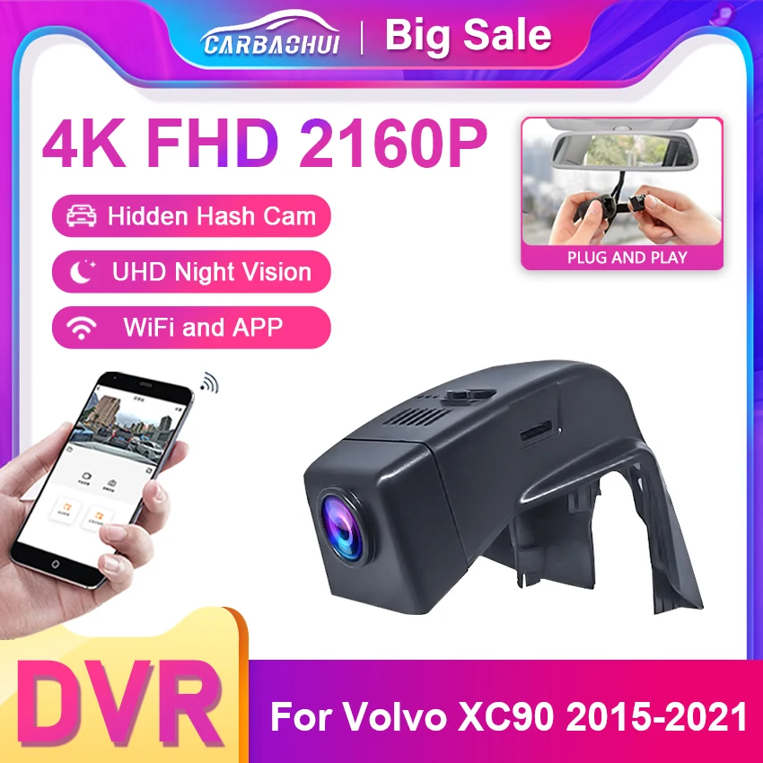 Plug and Play 4K Dash Cam for Car Camera Recorder Dashcam WIFI Car Dvr Recording Devices Accessorie For Volvo XC90 2015-2022