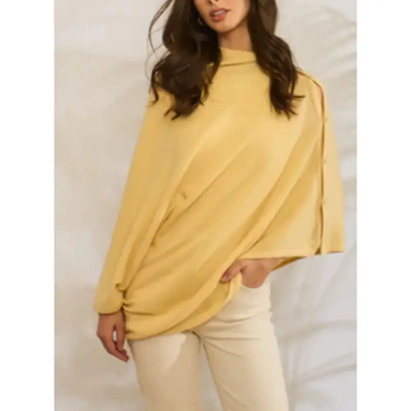 

Combahsaki Women Elegant Loose Knit Button Poncho Cape Solid Lightweight Trend Multi-way Wearing Shawl Wrap Formal Evening Dress