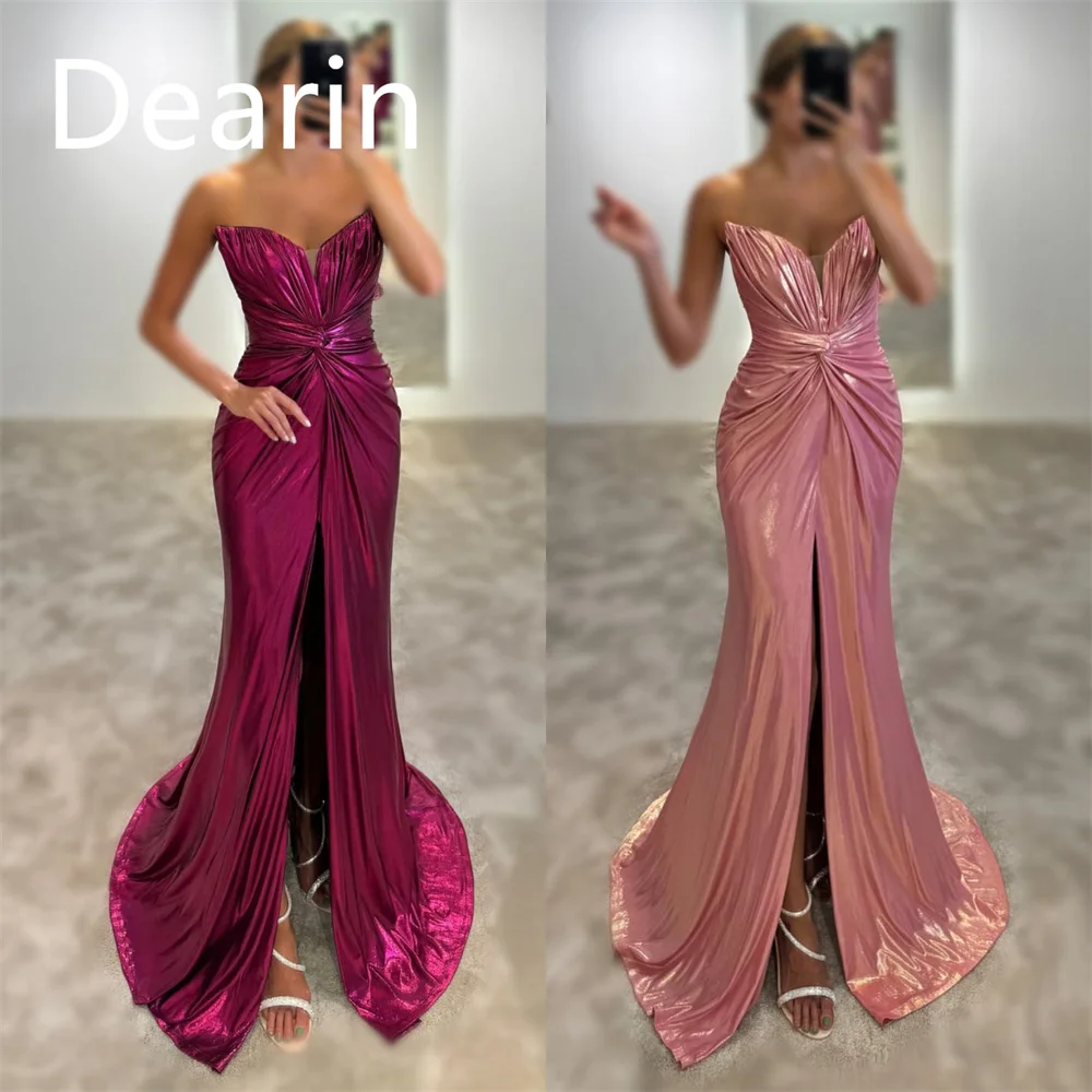 

Customized Formal Gown Dearin Strapless Column Floor Length Skirts Draped Bespoke Occasion Dresses Evening Saudi Arabia Prom Dre