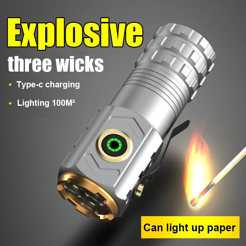 

LED Strong Light Flashlight Rechargeable Multi functional for Long Range Portable Outdoor Home Mini Flashlight Cap Clip Light