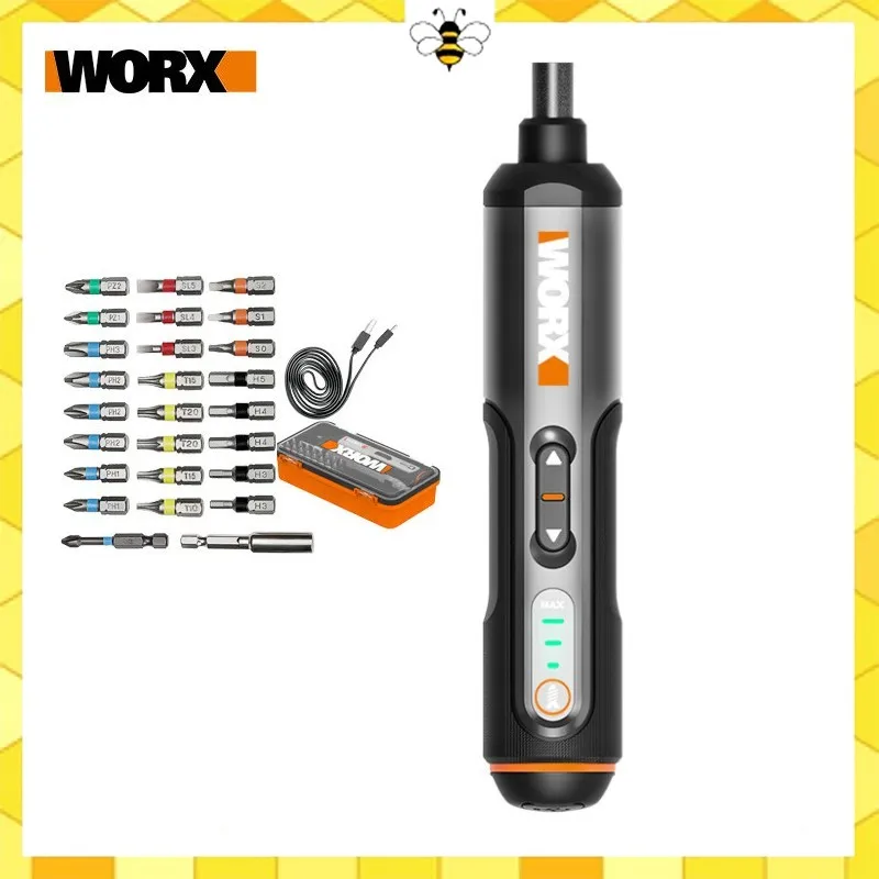 

Worx 4V Mini Electrical Screwdriver Set WX240 Smart Cordless Electric Screwdrivers USB Rechargeable Handle with 26 Bit Set Drill