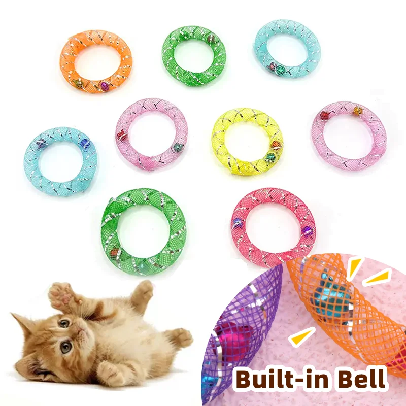 

5Pcs Mixed Color Kitten Tube Toys with Built-in Bells Interactive Self-play Pet Toys for Cat Boredom Relief & Entertainment