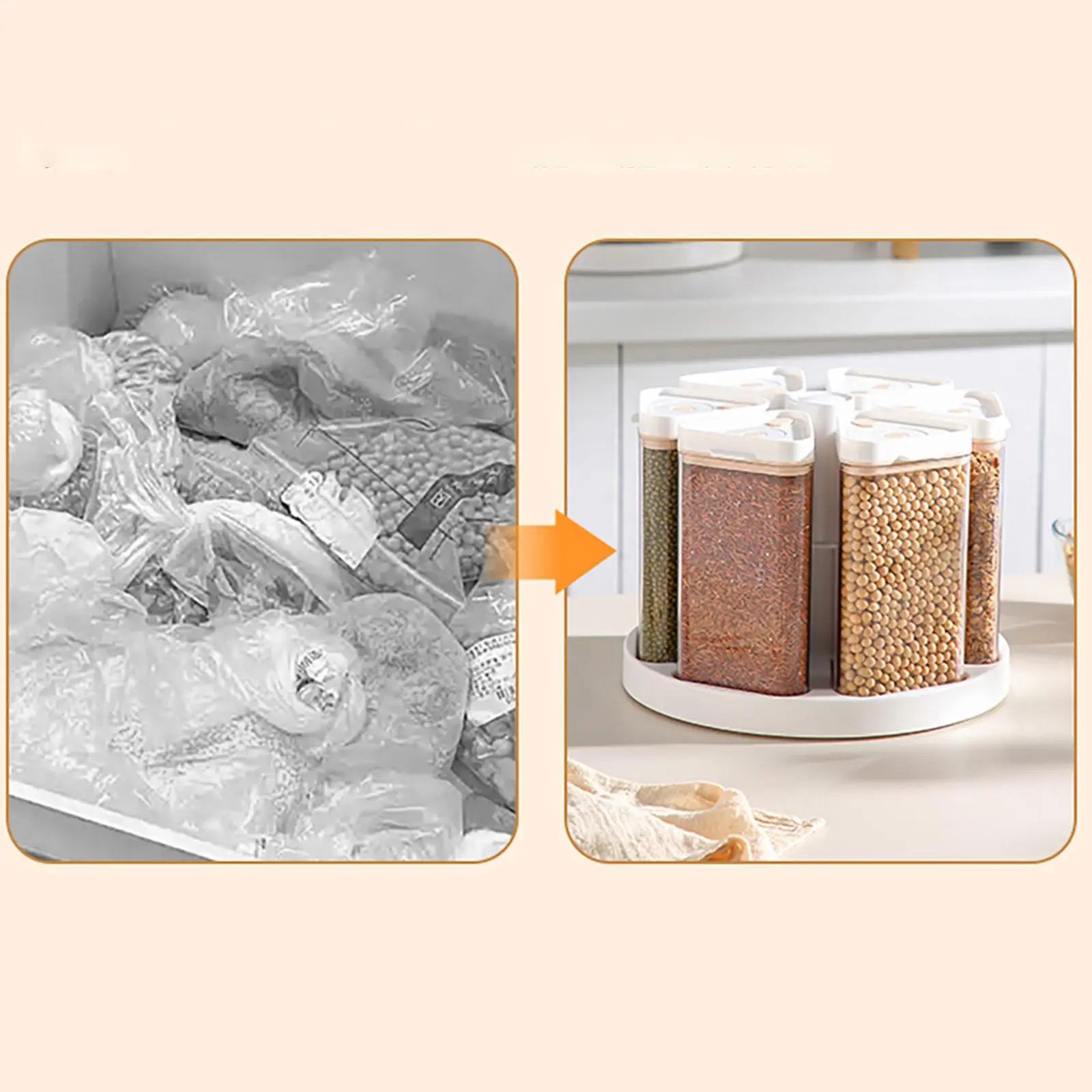 

360 Degree Rotating Cereal Container Vacuum Sealed Food Storage Organizer with Grids for Kitchen Flour Grain Oats Sugar