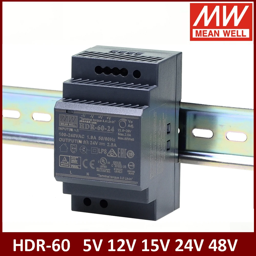 

Блок питания Meanwell HDR-60 60W 5V 12V 15V 24V 48V ультратонкий, ступенчатой формы, для монтажа на DIN-рейку HDR-60-12 HDR-60-24 HDR-60-48