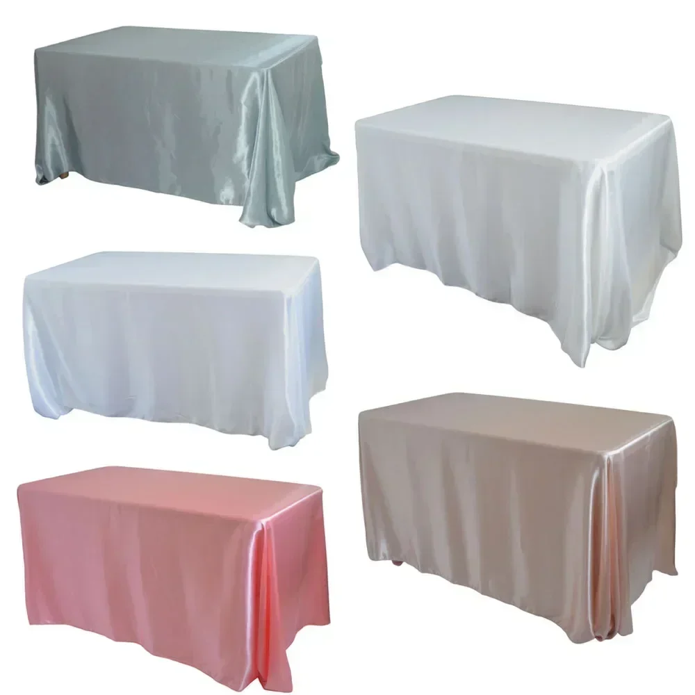 （White/Red/Pink) 145x180cm Satin Tablecloth Overlays For Wedding Mariage Party Dercoration Christmas Birthday Dining Table Cover