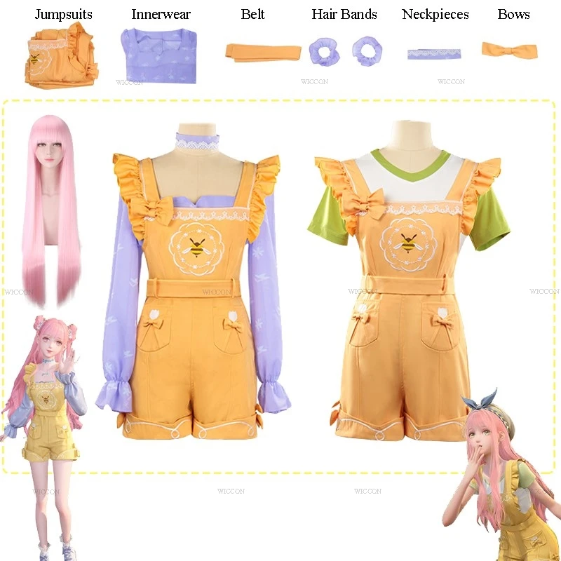 Infinity Nikki Cosplay Game Anime Nikki Costume Yellow Lovely Rompers Overalls Uniform Wig Halloween Party Play Outfit for Women