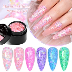 Macaron Glitter Sequins Nail Gel Polish Pink Purple Star Heart Shaped Sequins Gel Polish Semi Permanent Nail Art Gel Varnishes