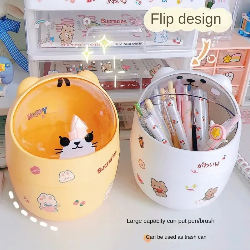 

Desktop Trash Can Pen Holder Student Storage Bucket Desk Storage with Lid Creative Mini Desktop Debris Storage Cleaning Bucket