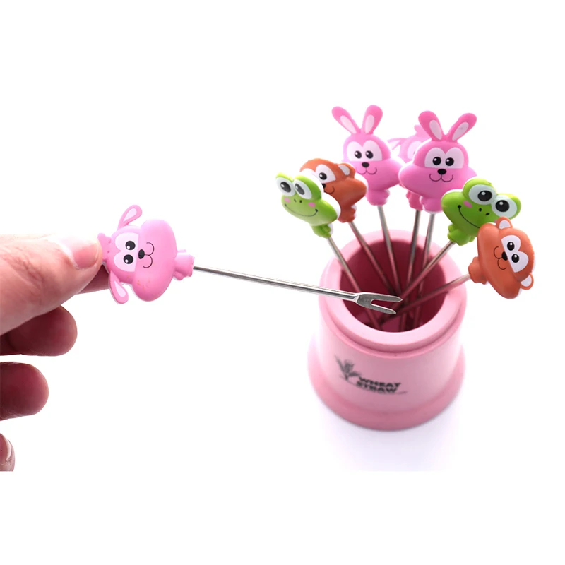 8PCS Cute Silicone Big-Eyed Frog Fruit Fork Set Stainless Steel Dessert Fork With Silicone Holder For Parties Вилка Для Фруктов