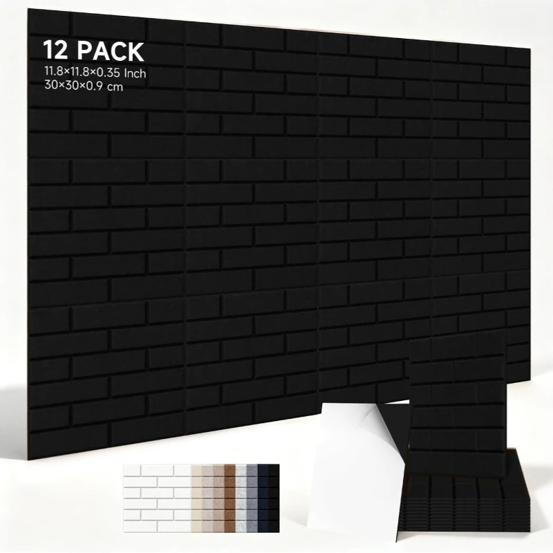 Self Adhesive Acoustic Panels Faux Brick Wall Stickers Felt Sound Absorption Wall Decor Panels for Home Office Bedroom 30x30cm