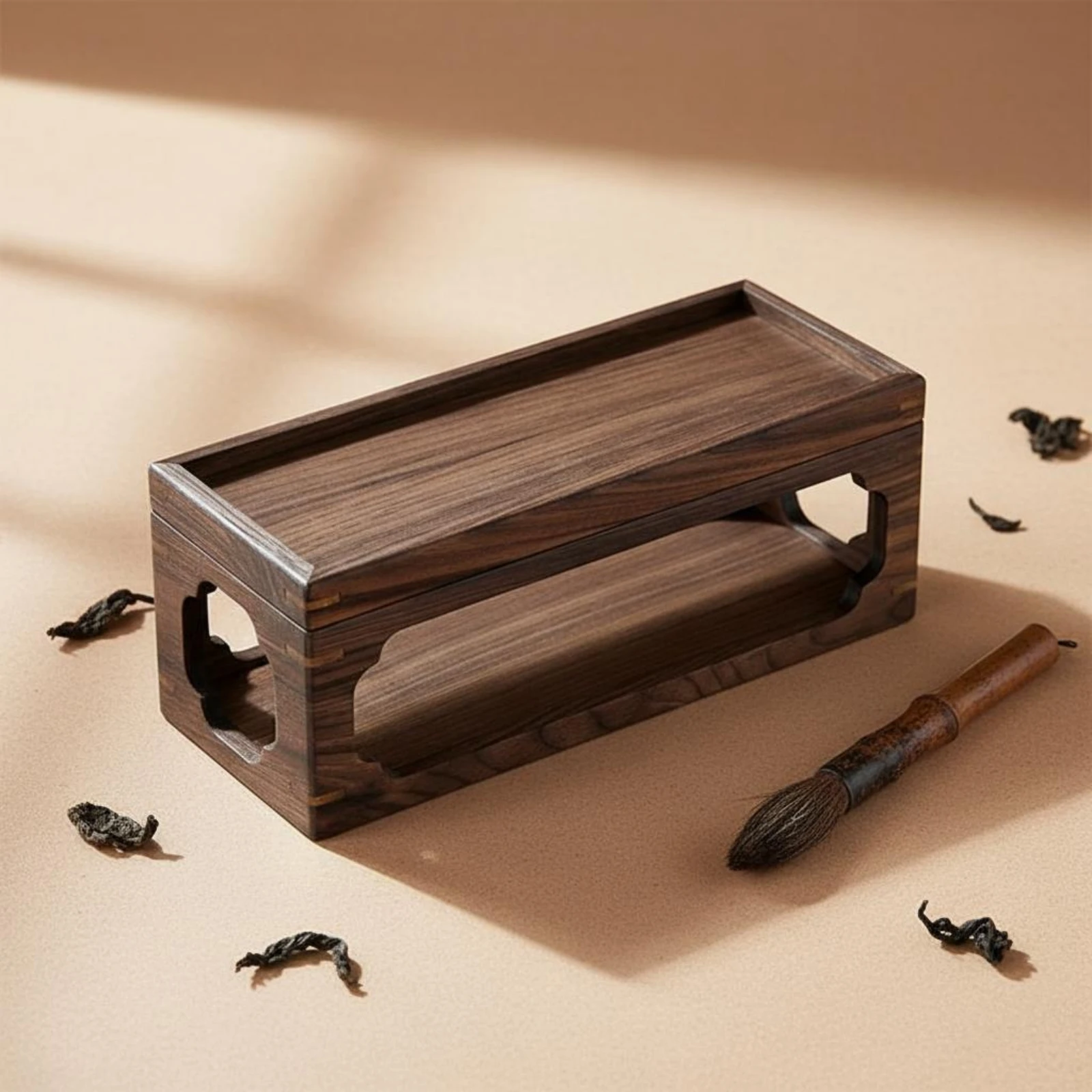 

Walnut Wood Tea Rack Elegant Desktop Tea Shelf Display Stand Easy to Clean