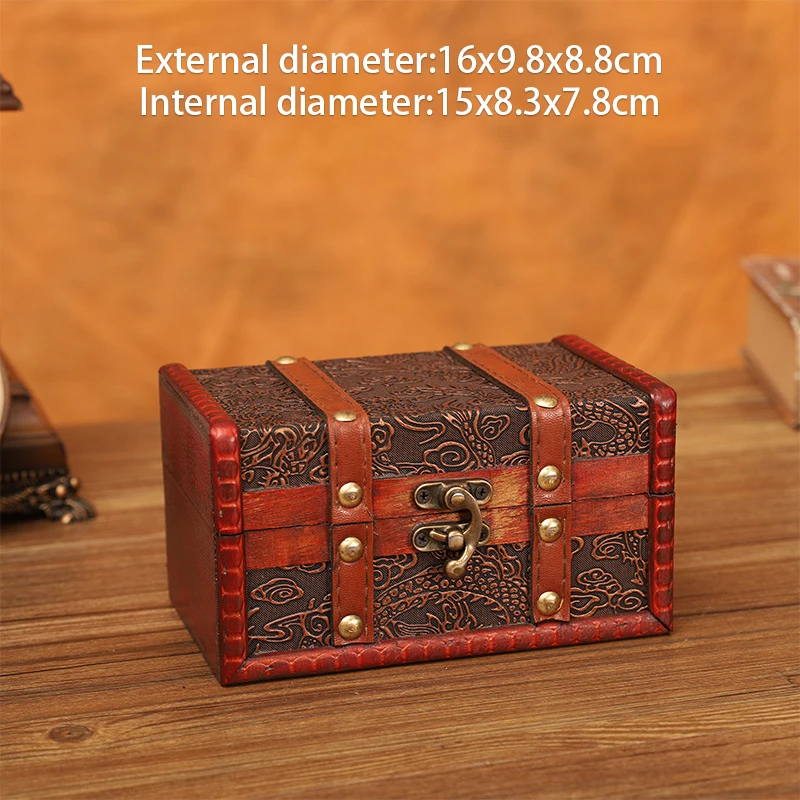 Retro Wooden Jewelry Box Antique Storage Treasure Chest with Lock Medieval Vintage Suitcase Necklaces Organizer Antique Gift Box