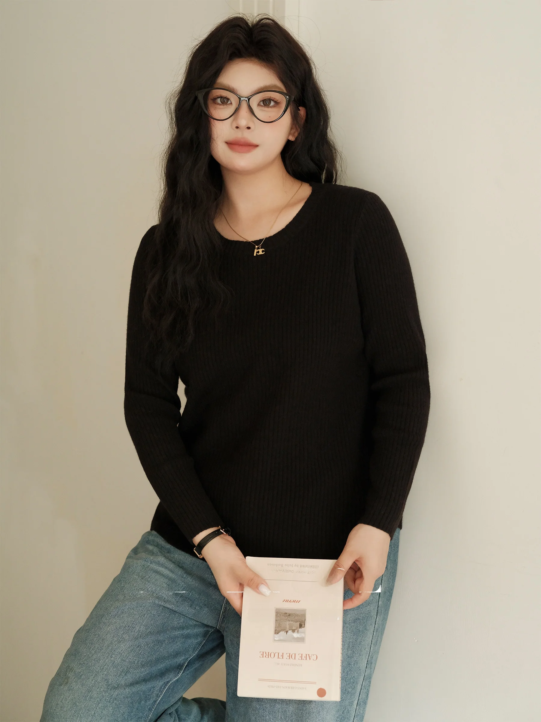 

BluePool, большие размеры, круглая трикотажная основа irt, женский свободный свитер для похудения с мясом, зимняя мода