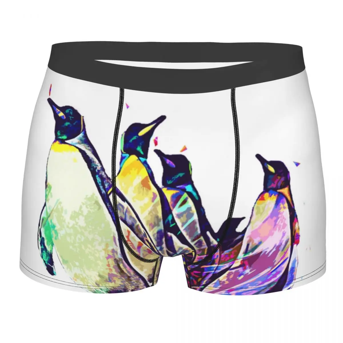

Men Colorful Penguin Family Boxer Shorts Panties Mid Waist Underwear Cartoon Animal Male Novelty Plus Size Underpants
