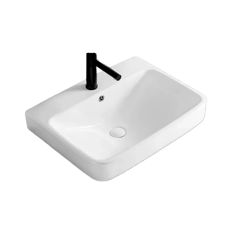 Modern Rectangular Ceramic Wall Mounted Bathroom Sink Ultra Thin Washbasin For Hotel Vanity Cabinet Wholesale Custom Design