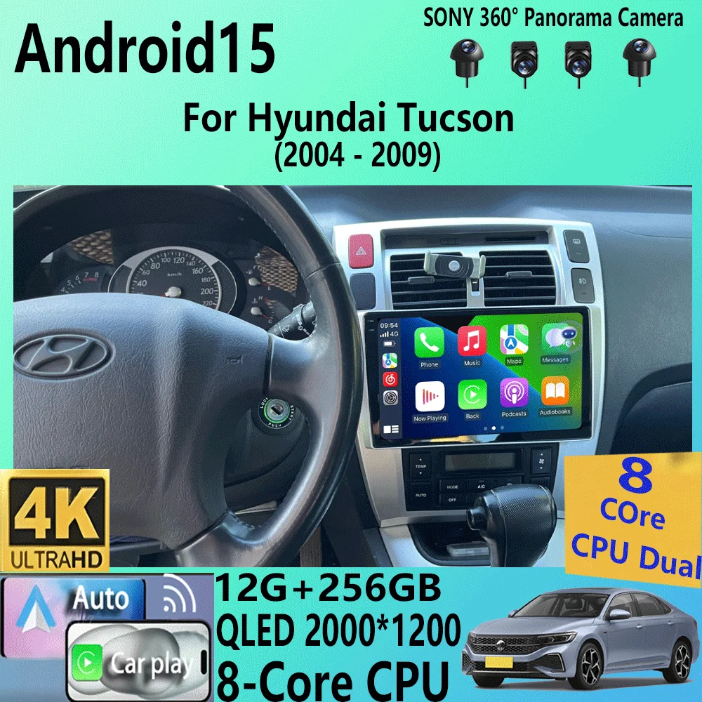 Android 15 Carplay Car Radio For Hyundai Tucson 2004 2005 2006 2007 2008 2009 Multimedia Video Player Navigation Stereo 2Din DVD