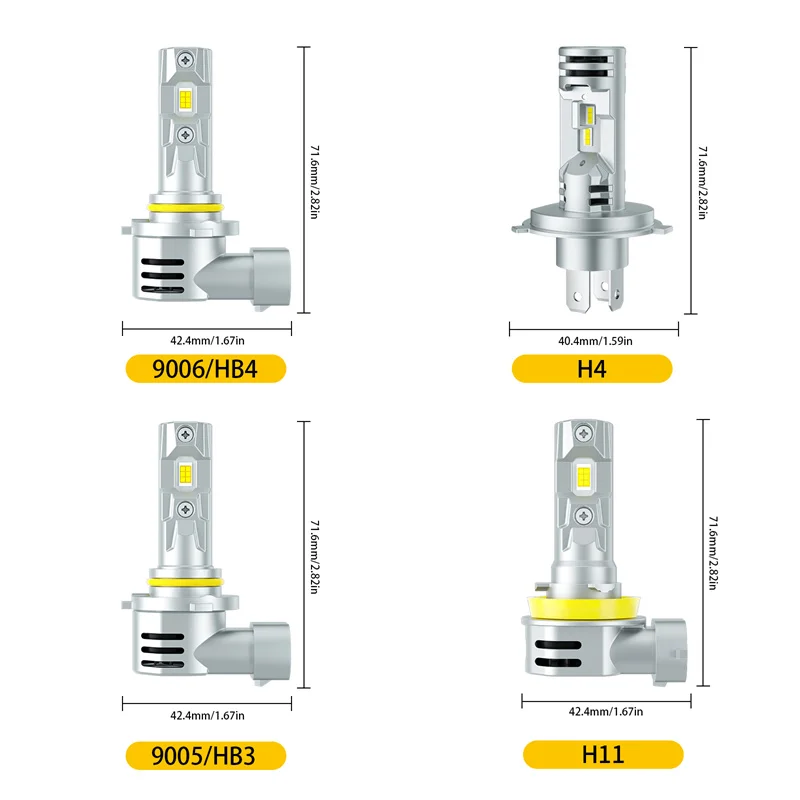 KAFOLEE 자동차 CSP 헤드라이트 주간 주행 전구, H7 H4 LED 조명, H8 H9 H11 9005 HB3 9006 HB4 6500K 화이트, 120W, 2 개