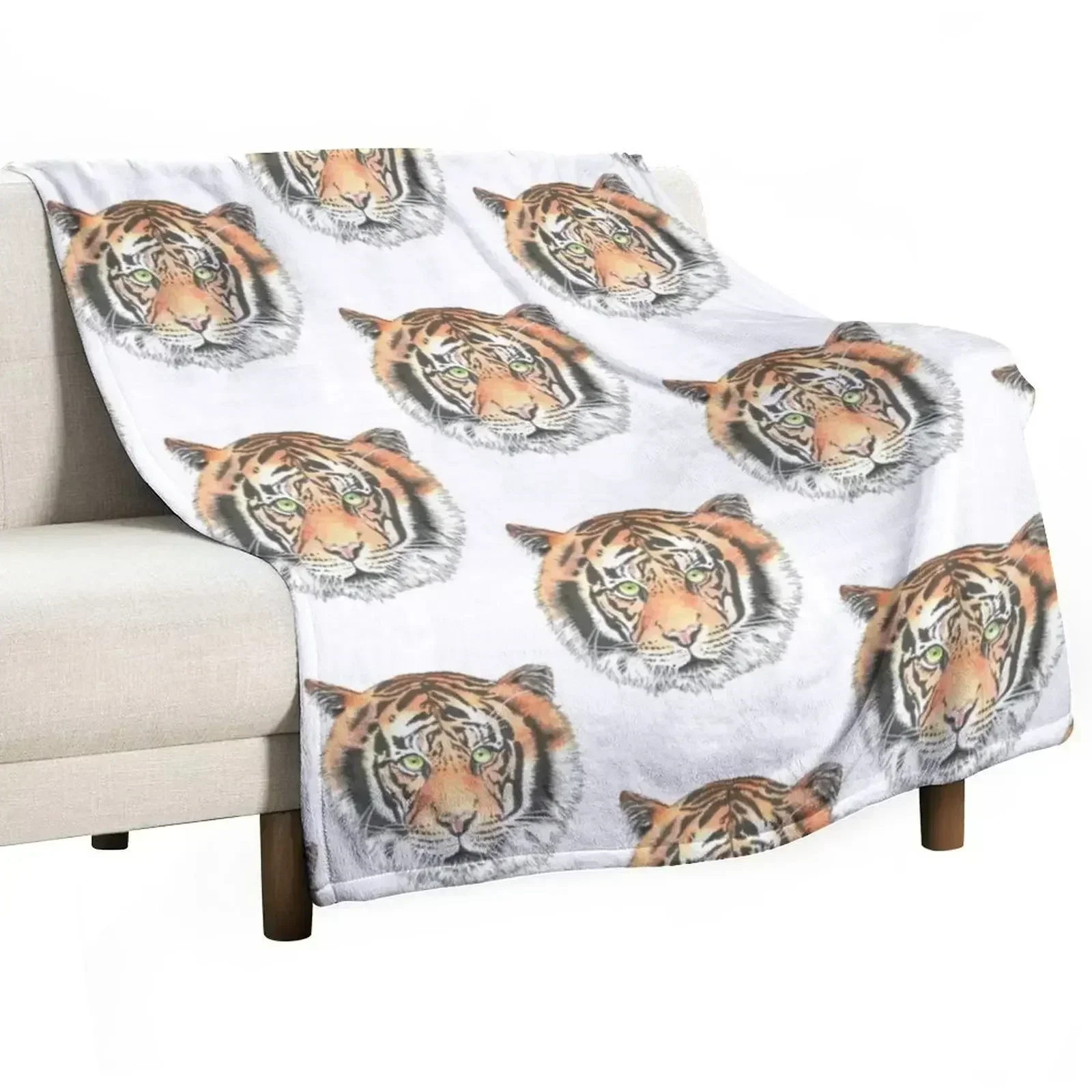 

Watercolor Tiger Throw Blanket Breathable Lightweight Blanket for Adults Kids