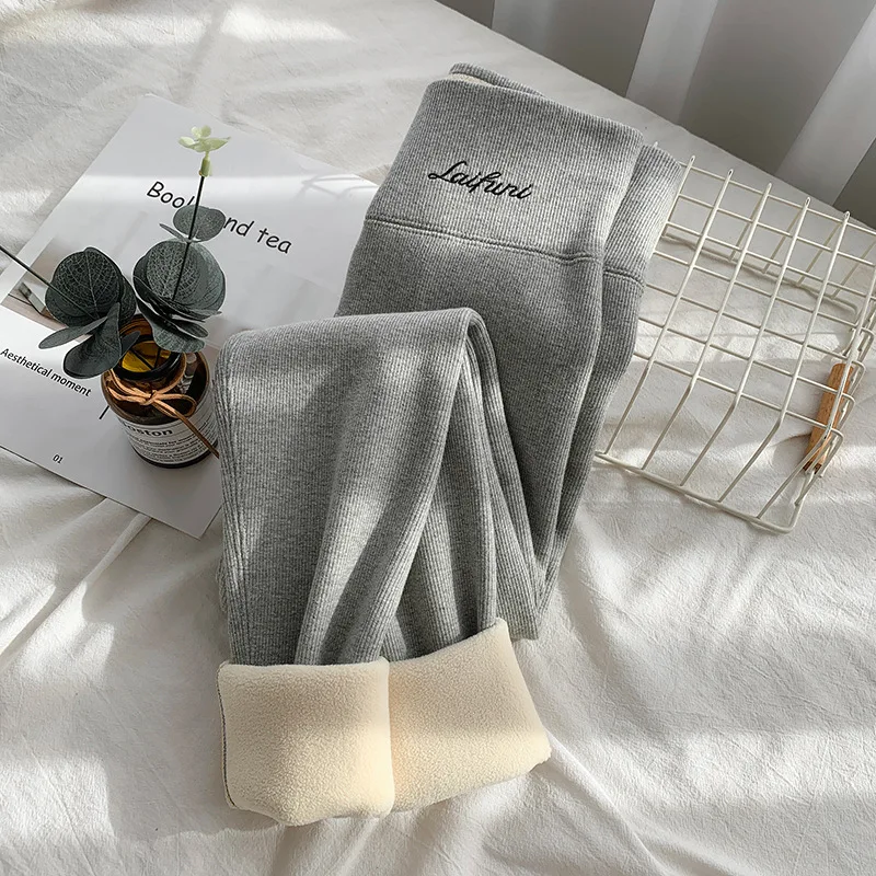 Zimowe haftowane ciepłe legginsy damskie seksowne z wysokim stanem prążkowane legginsy damskie mocno elastyczne ocieplane polarem grube spodnie damskie