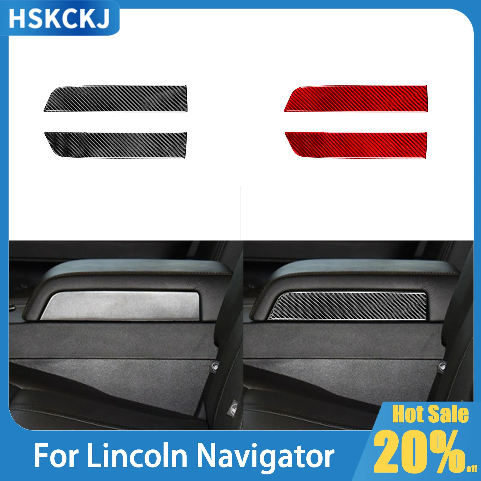 

For Lincoln Navigator 2007—2014 Car Interior Accessories Carbon Fiber Rear Armrest Console Sides Panel Cover Trim Sticker Decal