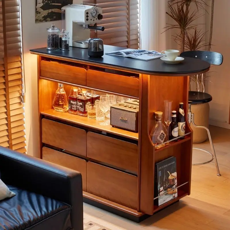 

Каменная плита из цельного дерева, кофейный бар, стойка, ретро, домашний остров, гостиная, перегородка, шкафчик, свет, роскошная маленькая квартира