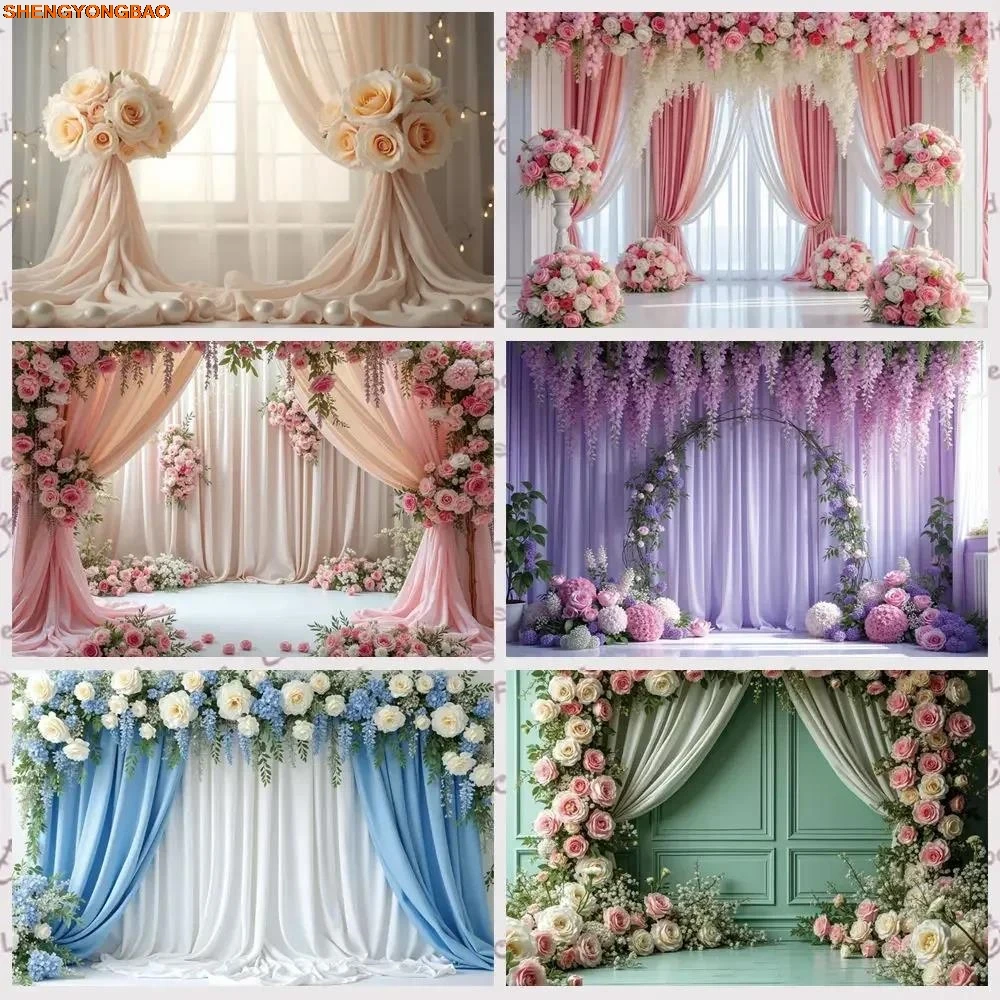 

Wedding Ceremony Background Photography Drapes Bloom Draping Fabric Photocall Backdrop Women Photo Studio Accessories