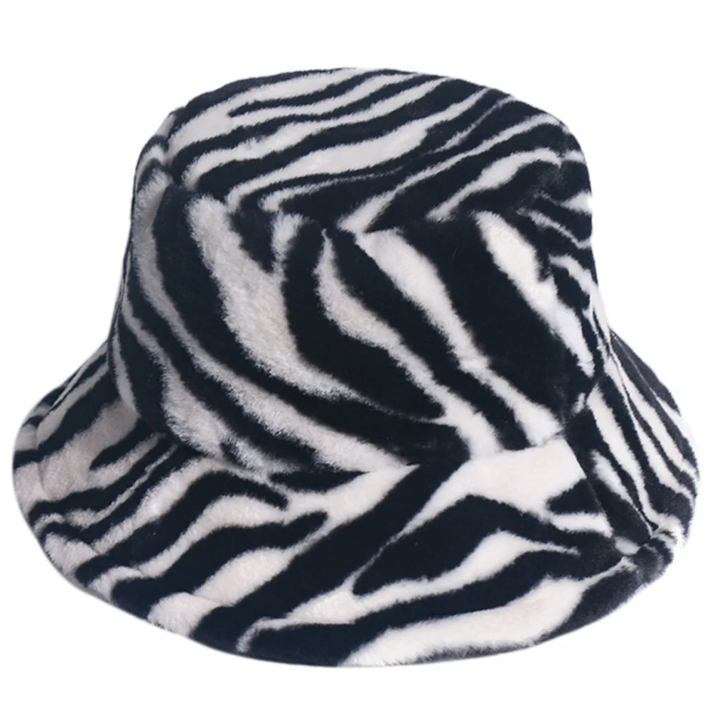 

1pc Windproof Warm Bucket Hat For Autumn Winter Zebra Pattern Fisherman Cap Winter Warm Hat For Party Leisure