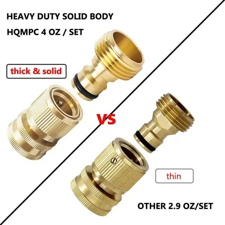 HQMPC Garden Hose Quick Connect Solid Brass Quick Connector Garden Hose Fitting Water Hose Connectors 3/4 inch GHT (6 Sets)