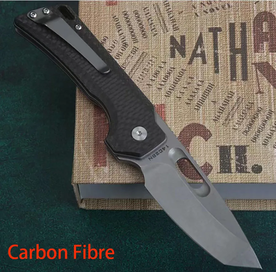 LEMIFSHE-Couteau pliant Flipper, lame 14C28N, manche en fibre de carbone, extérieur, camping, survie, outil de poche multifonctionnel EDC, nouveau